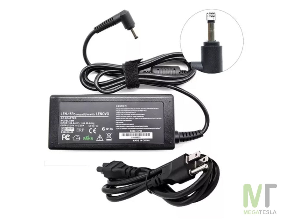 Cargador Lenovo 65W 20V 3.25A Punta 4.0x1.7mm – IdeaPad, Yoga