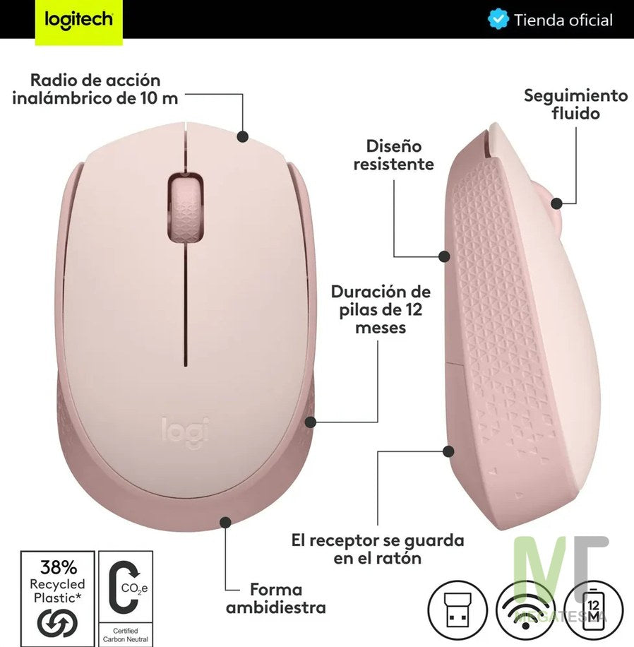 Mouse Inalámbrico Logitech M170 – Ambidiestro – 2.4 GHz – Rosa – foto 2