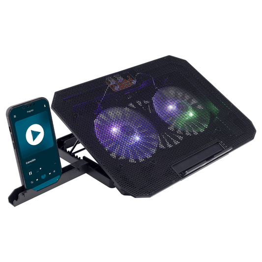 Base Refrigerante para Laptop JAL-N33 – 2 Ventiladores 14cm – LED RGB – 12" a 15.6"
