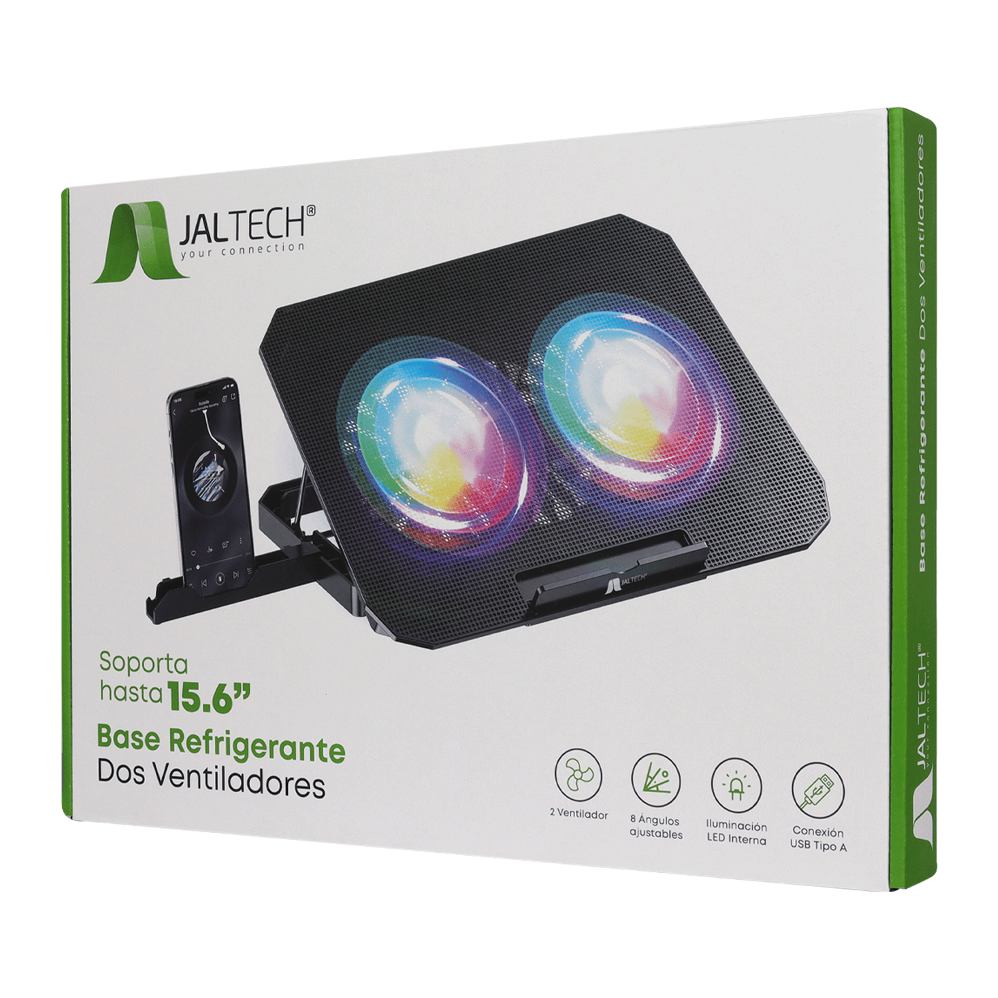 Base Refrigerante para Laptop JAL-N33 – 2 Ventiladores 14cm – LED RGB – 12" a 15.6"