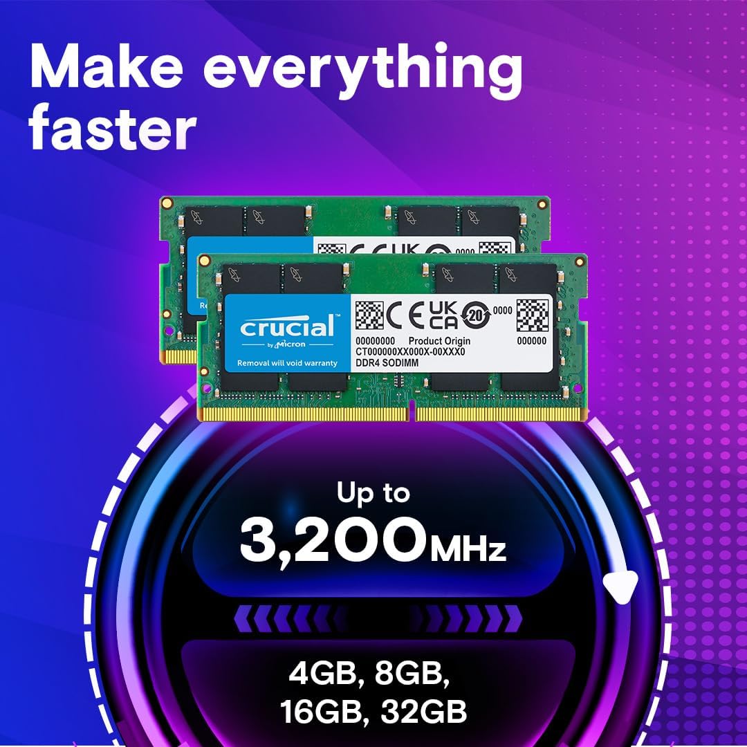 Crucial Memoria de laptop RAM 8GB DDR4 3200MHz CL22 (o 2933MHz o 2666MHz) CT8G4SFRA32A
