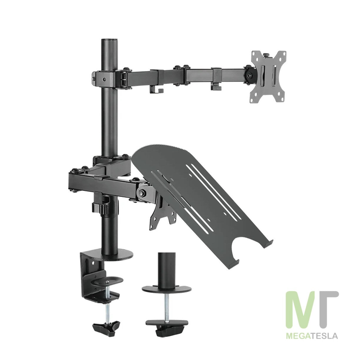 Soporte Brazo Doble para Monitor y Portátil en Acero – 13" a 27"