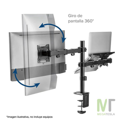 Soporte Brazo Doble para Monitor y Portátil en Acero – 13" a 27"