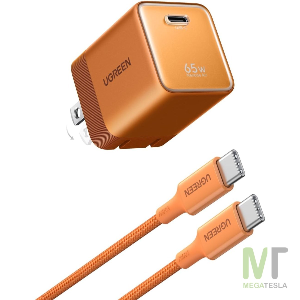 Cargador UGREEN Nexode Air 65W USB-C GaN con Cable de 1 m – Naranja