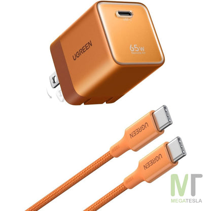 Cargador UGREEN Nexode Air 65W USB-C GaN con Cable de 1 m – Naranja