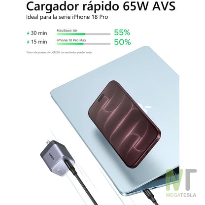 Cargador UGREEN Nexode Air 65W USB-C GaN con Cable de 1 m – Gris