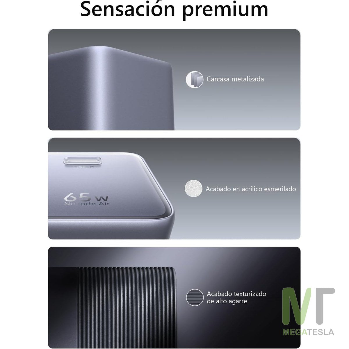 Cargador UGREEN Nexode Air 65W USB-C GaN con Cable de 1 m – Gris
