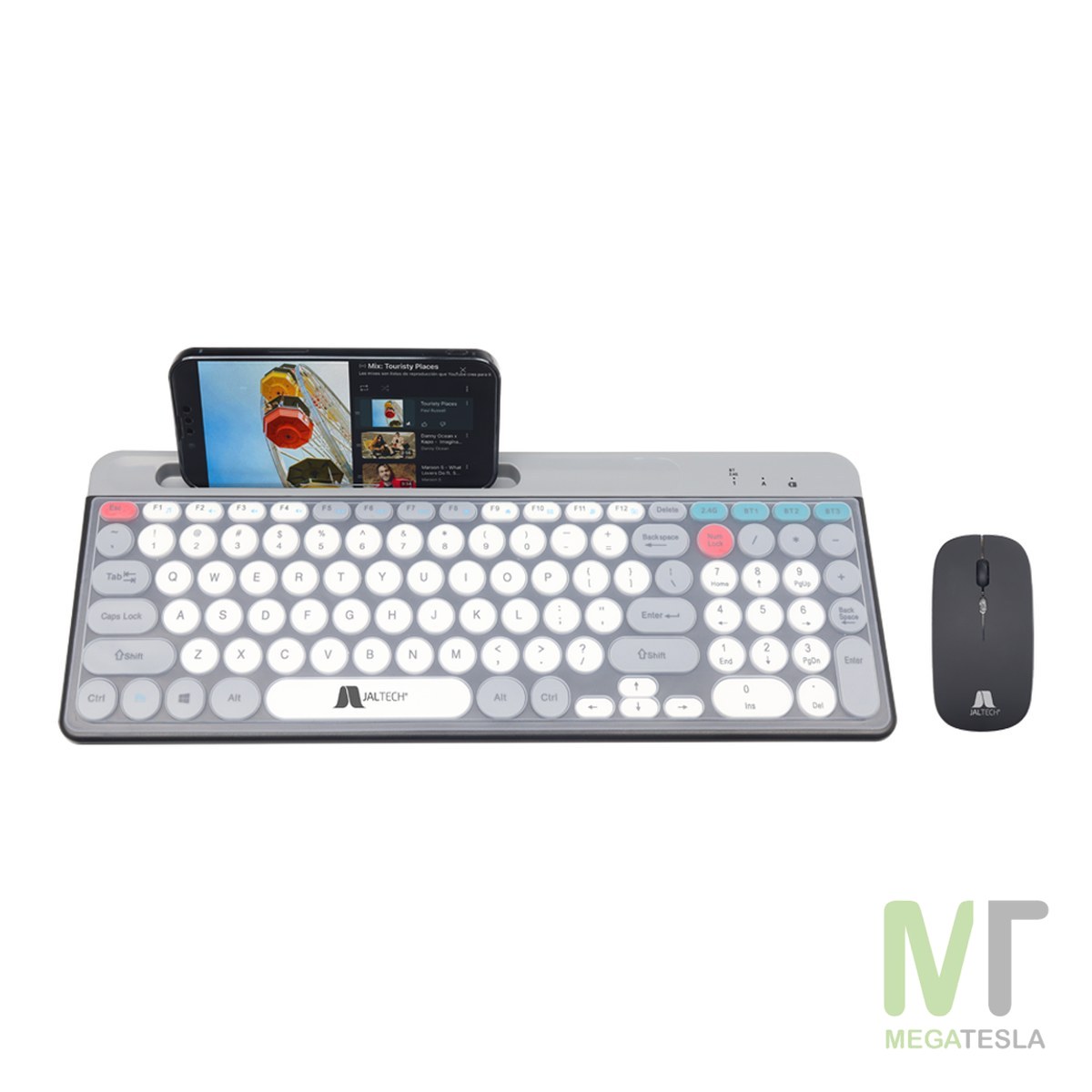 Combo Teclado y Mouse Jaltech JAL-806 Recargable – Bluetooth + 2.4 GHz, con Soporte para Celular